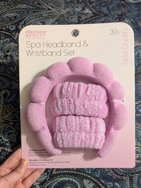 Precision Beauty Pink Spa Headband & Wristband Set